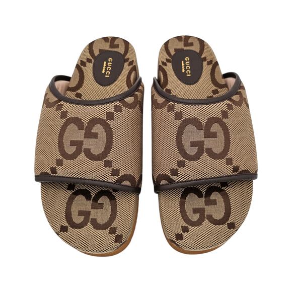 Gucci GG Jumbo Monogram Platform Slide Sandal Brown Tan Canvas Size 42 US 12 - Picture 4 of 13